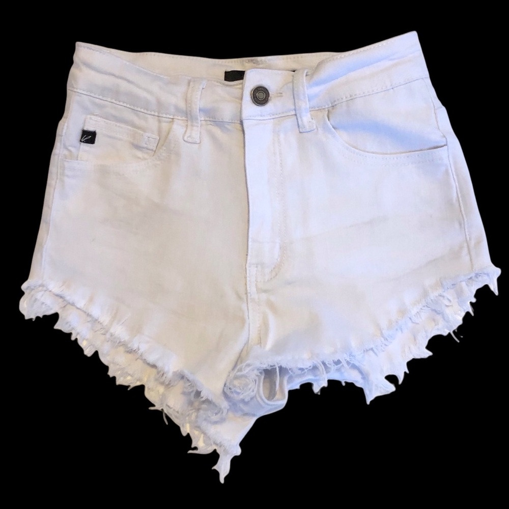 High-Waist Frayed Hem Women’s Denim Shorts - White